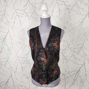 Unbranded Vintage Black Floral Print Button Front Waistcoat Vest